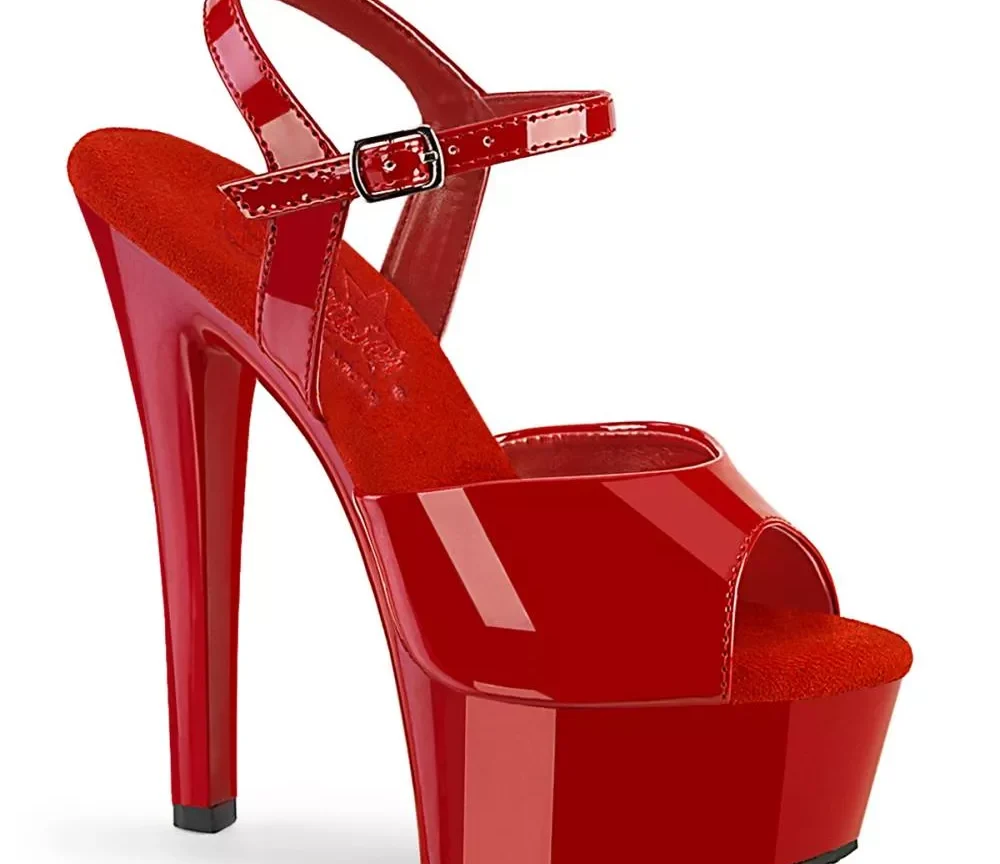 Pleaser sandal with ankle strap - red
