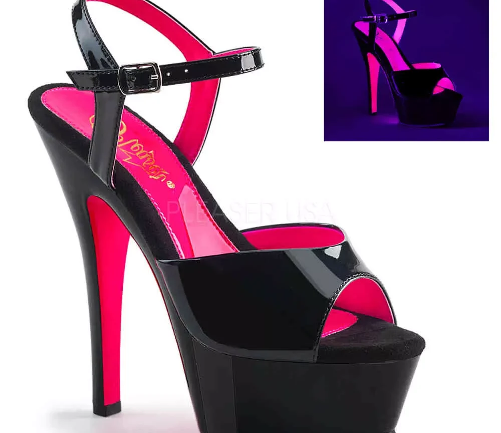 Pleaser sandal with ankle strap - black/pink