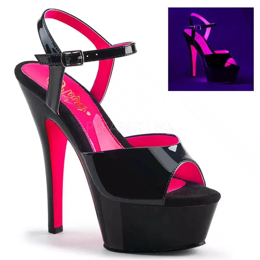 Pleaser sandal with ankle strap - black/pink